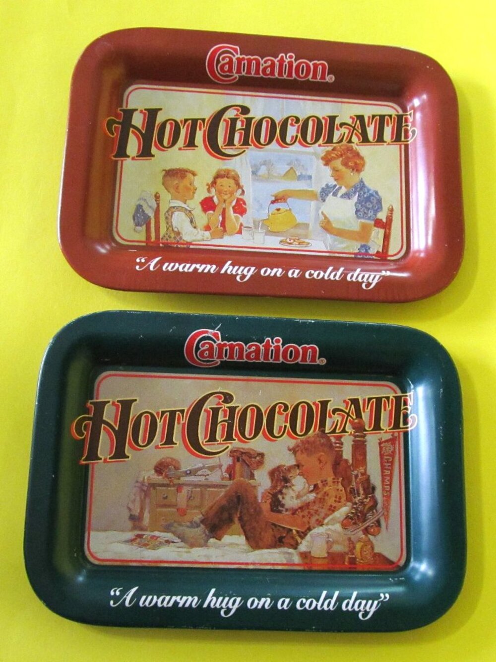 Vintage Carnation Metal Mini Serving Trays 1970 Collectible